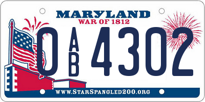 MD license plate 0AB4302