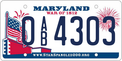 MD license plate 0AB4303