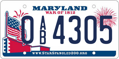 MD license plate 0AB4305