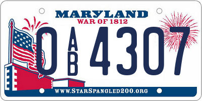 MD license plate 0AB4307