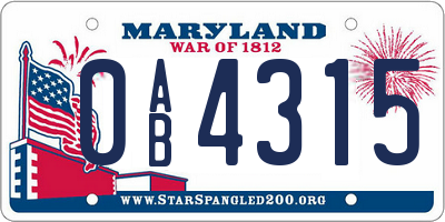 MD license plate 0AB4315