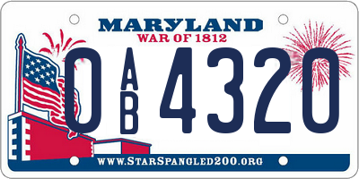 MD license plate 0AB4320