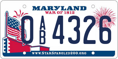 MD license plate 0AB4326