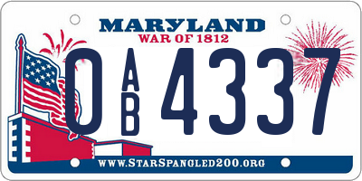 MD license plate 0AB4337