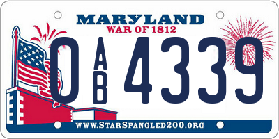 MD license plate 0AB4339
