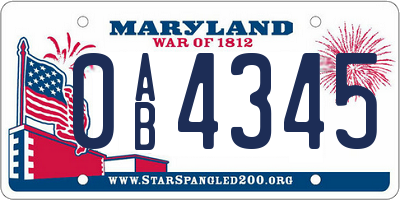 MD license plate 0AB4345
