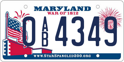 MD license plate 0AB4349