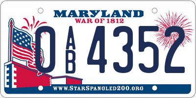 MD license plate 0AB4352