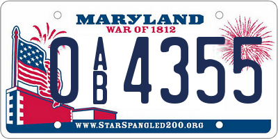MD license plate 0AB4355