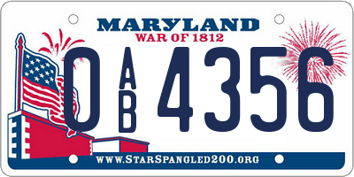 MD license plate 0AB4356