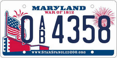 MD license plate 0AB4358