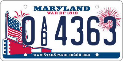MD license plate 0AB4363