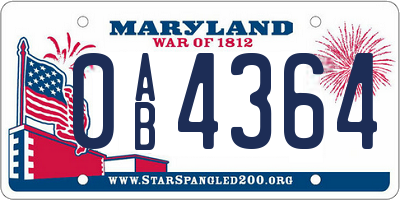 MD license plate 0AB4364