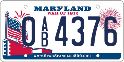 MD license plate 0AB4376