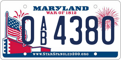MD license plate 0AB4380