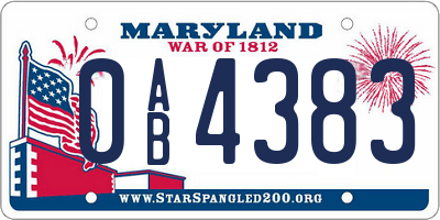 MD license plate 0AB4383