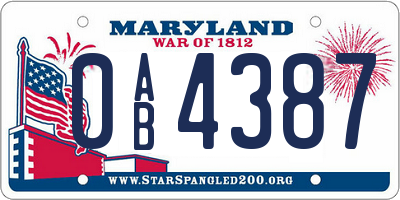 MD license plate 0AB4387