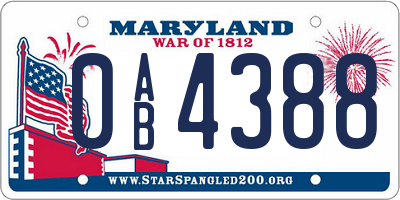 MD license plate 0AB4388