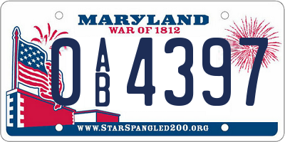 MD license plate 0AB4397