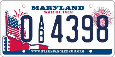 MD license plate 0AB4398