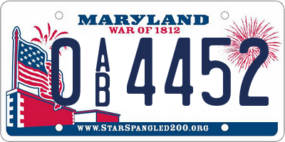 MD license plate 0AB4452