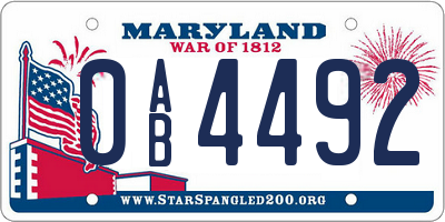 MD license plate 0AB4492
