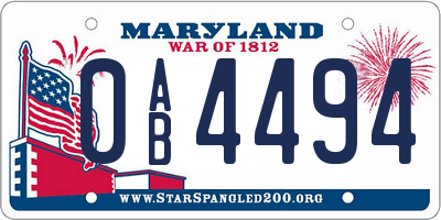 MD license plate 0AB4494