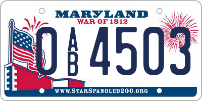 MD license plate 0AB4503