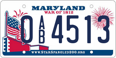 MD license plate 0AB4513