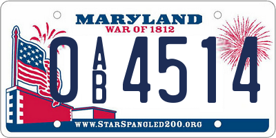 MD license plate 0AB4514