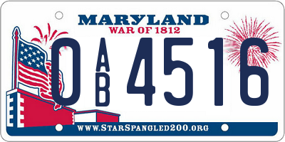 MD license plate 0AB4516