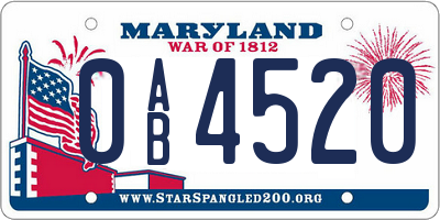MD license plate 0AB4520