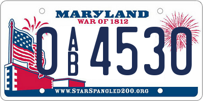 MD license plate 0AB4530