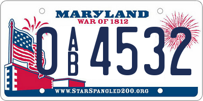 MD license plate 0AB4532