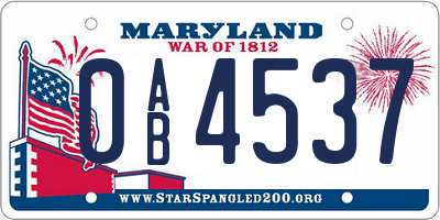 MD license plate 0AB4537