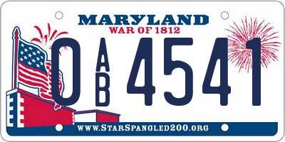 MD license plate 0AB4541