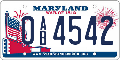 MD license plate 0AB4542