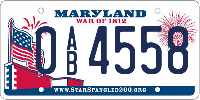 MD license plate 0AB4558