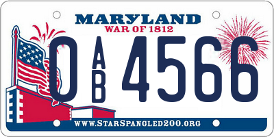 MD license plate 0AB4566