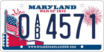 MD license plate 0AB4571