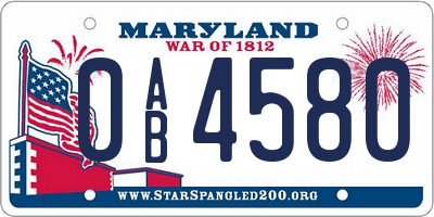 MD license plate 0AB4580