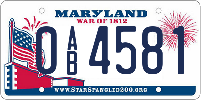 MD license plate 0AB4581