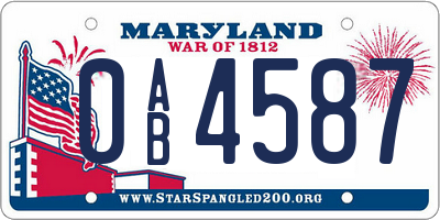 MD license plate 0AB4587