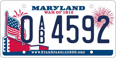 MD license plate 0AB4592