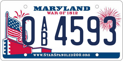 MD license plate 0AB4593