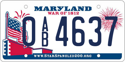 MD license plate 0AB4637