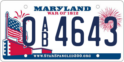 MD license plate 0AB4643