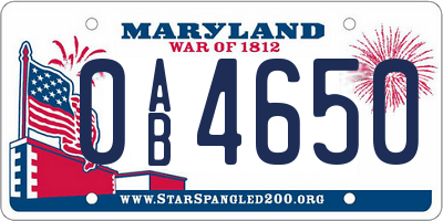 MD license plate 0AB4650
