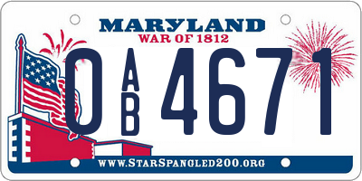 MD license plate 0AB4671