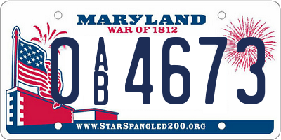 MD license plate 0AB4673